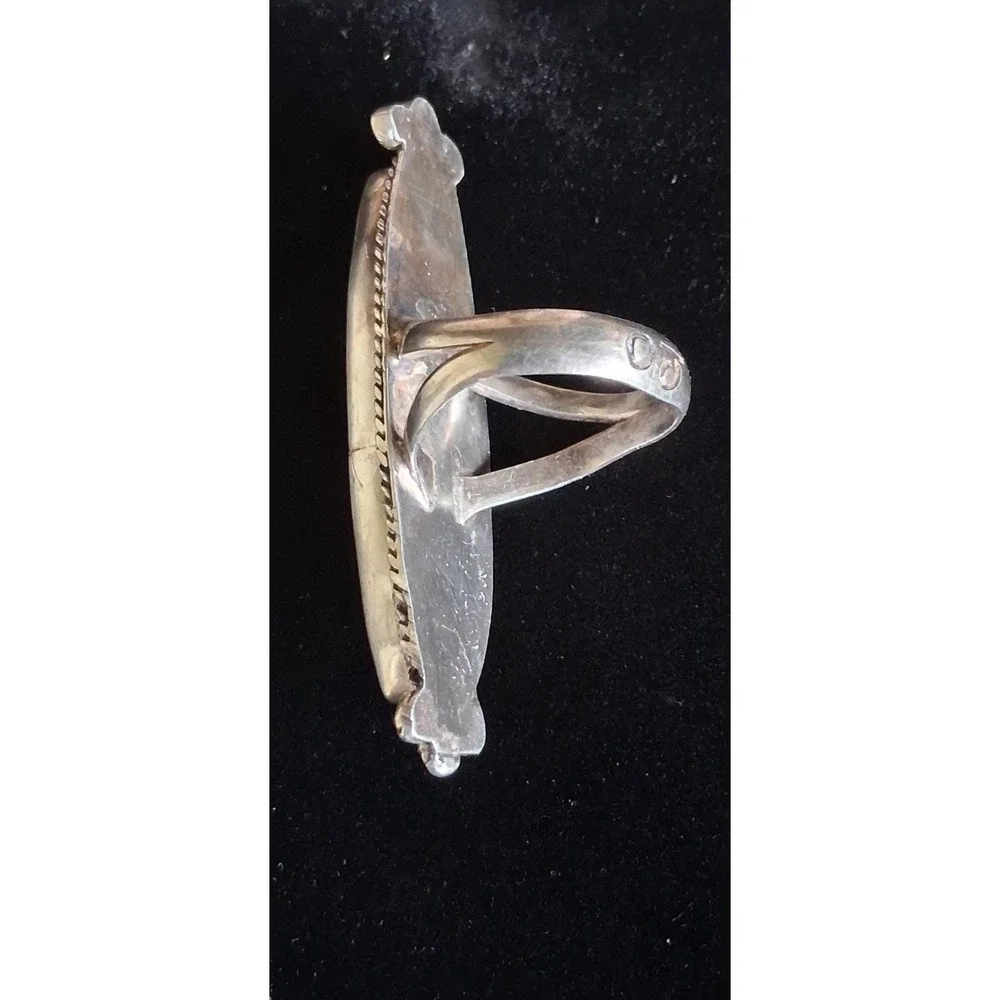 Vintage Navajo Handcrafted Statement Onyx Ring size 6.5 sterling silver women's